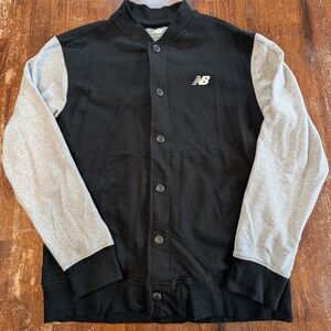 New Balance Button Up Fleece Bomber Jacket Boys XL Used Classic Look Black/Gray